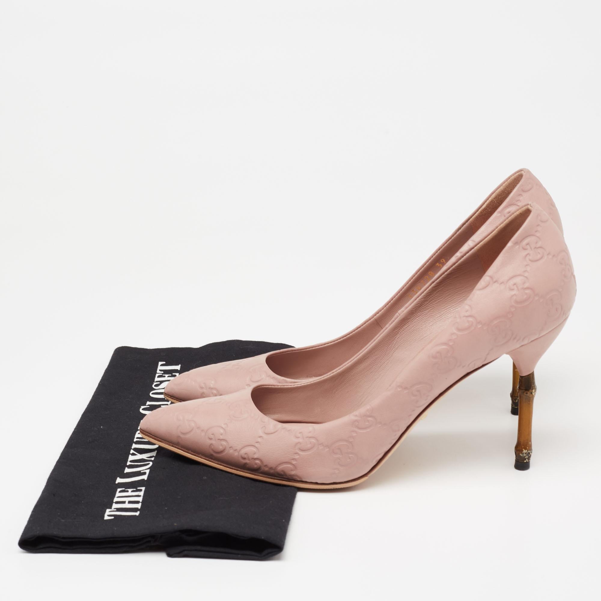 Gucci Dusty Pink Guccissima Leather Horsebit Kristen Bamboo Heel Pumps Size 39 3