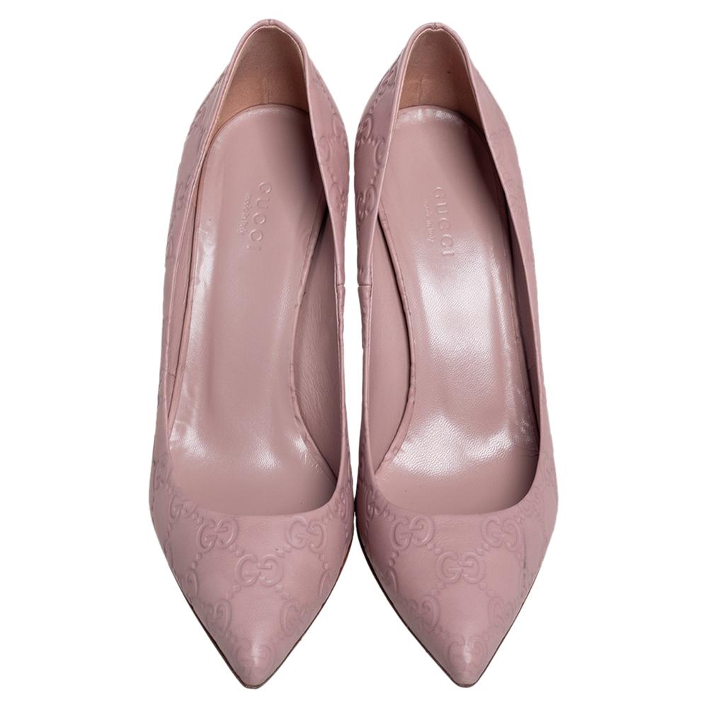 Gucci Dusty Pink Guccissima Leather Kristen Bamboo Heel Pumps Size 38.5 3