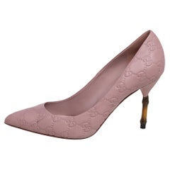 Gucci Dusty Pink Guccissima Leather Kristen Bamboo Heel Pumps Size 38.5