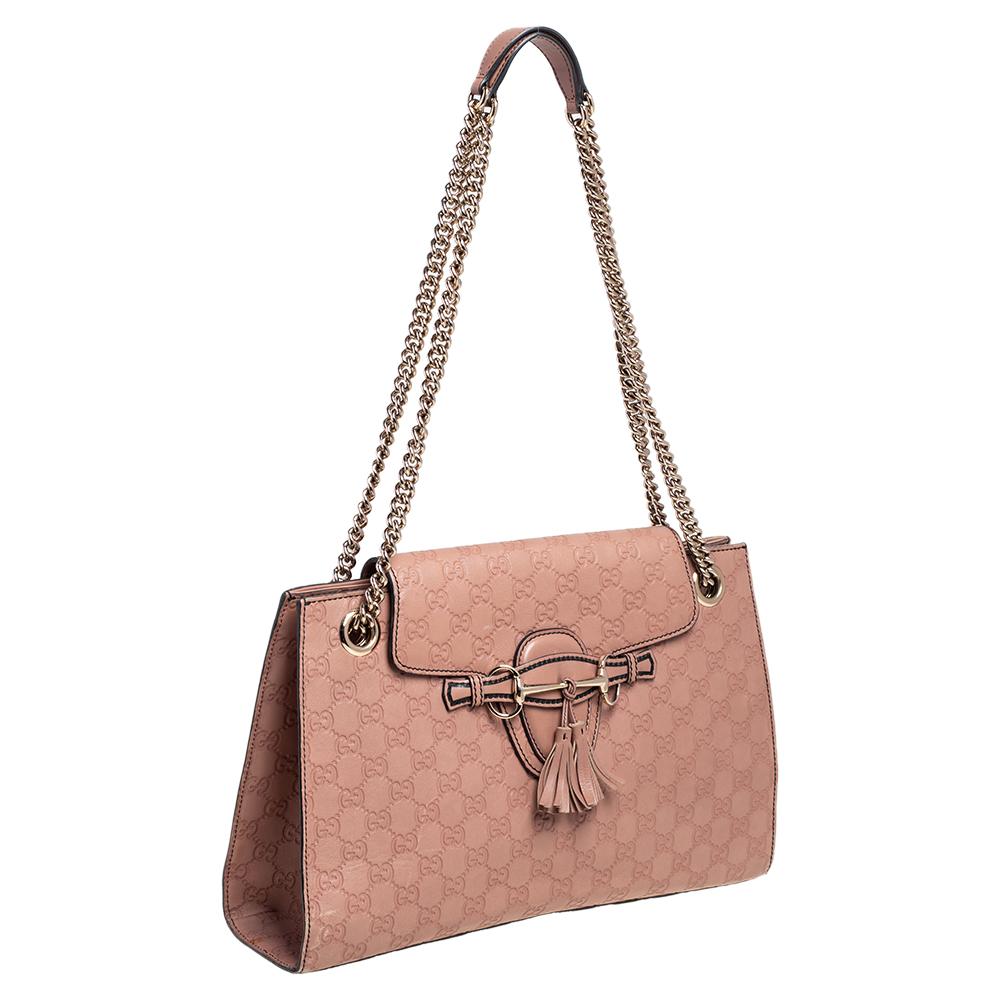 Gucci Dusty Pink Guccissima Leather Large Emily Chain Shoulder Bag In Fair Condition In Dubai, Al Qouz 2