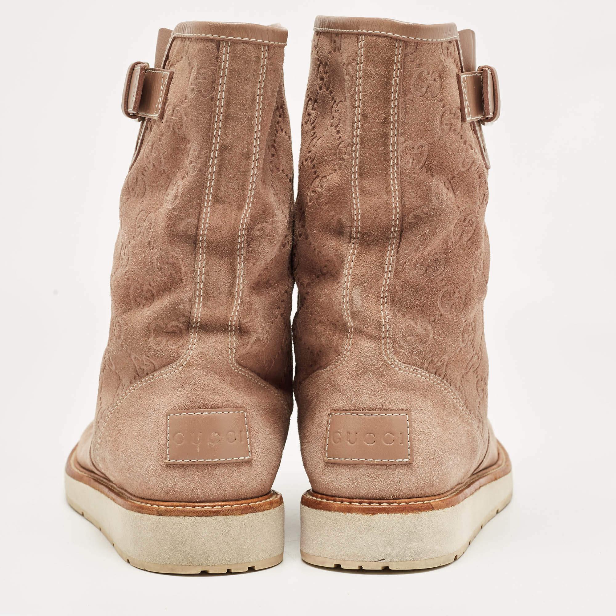 Gucci Dusty Pink Guccissima Wildleder Quercy flache Stiefel Größe 38 Damen