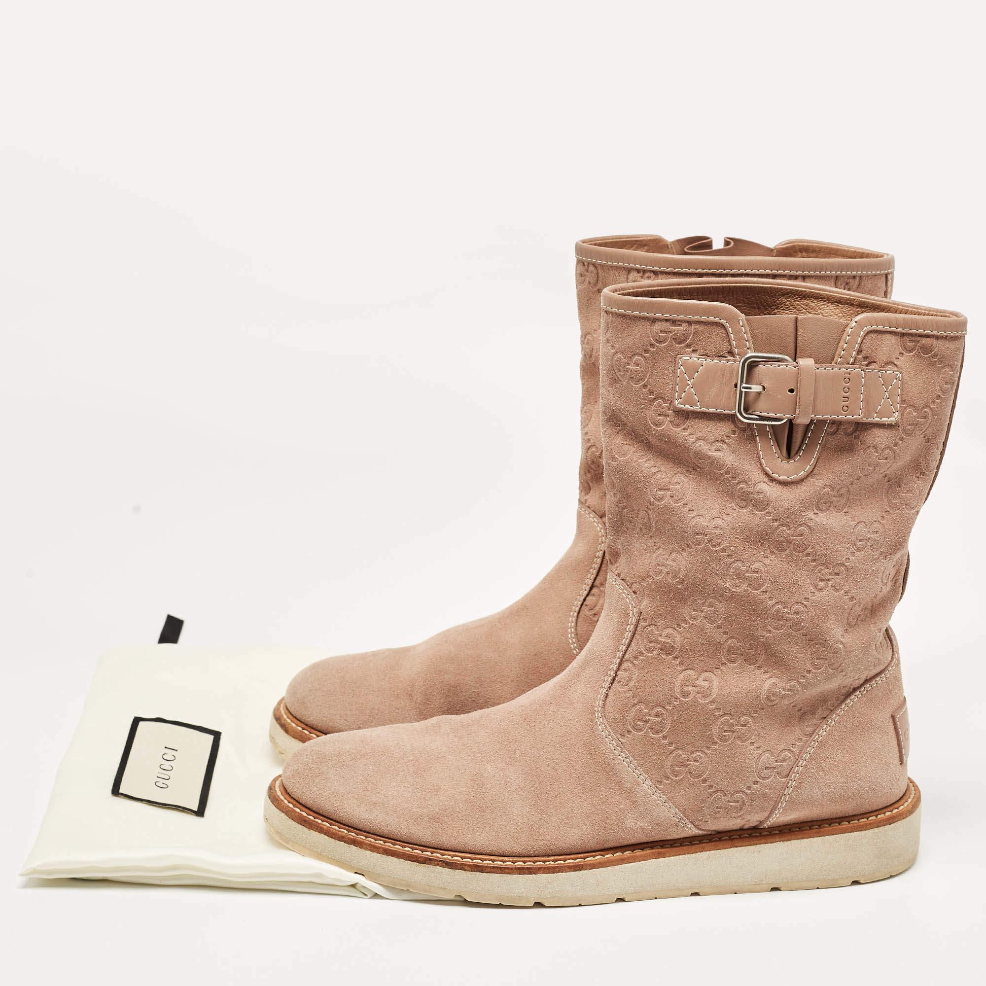 Gucci Dusty Pink Guccissima Wildleder Quercy flache Stiefel Größe 38 4