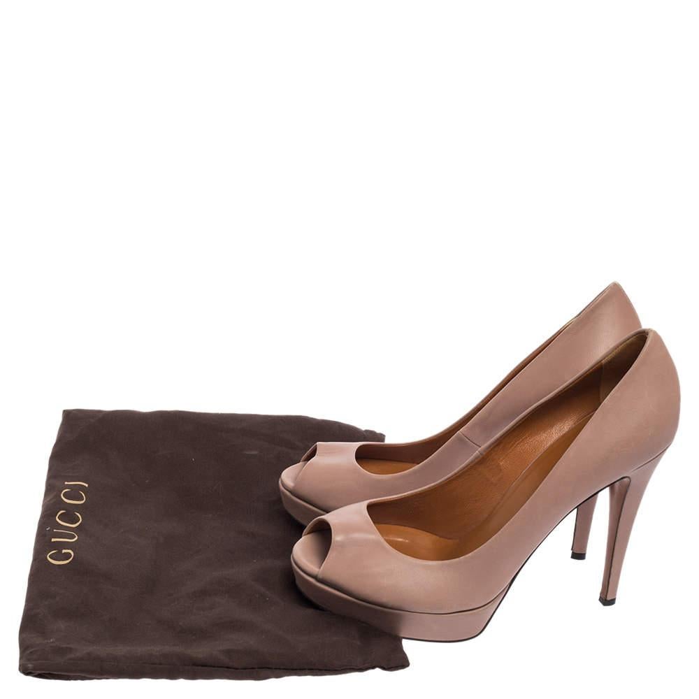 Gucci Dusty Pink Leather Betty Peep Toe Pumps Size 39 4