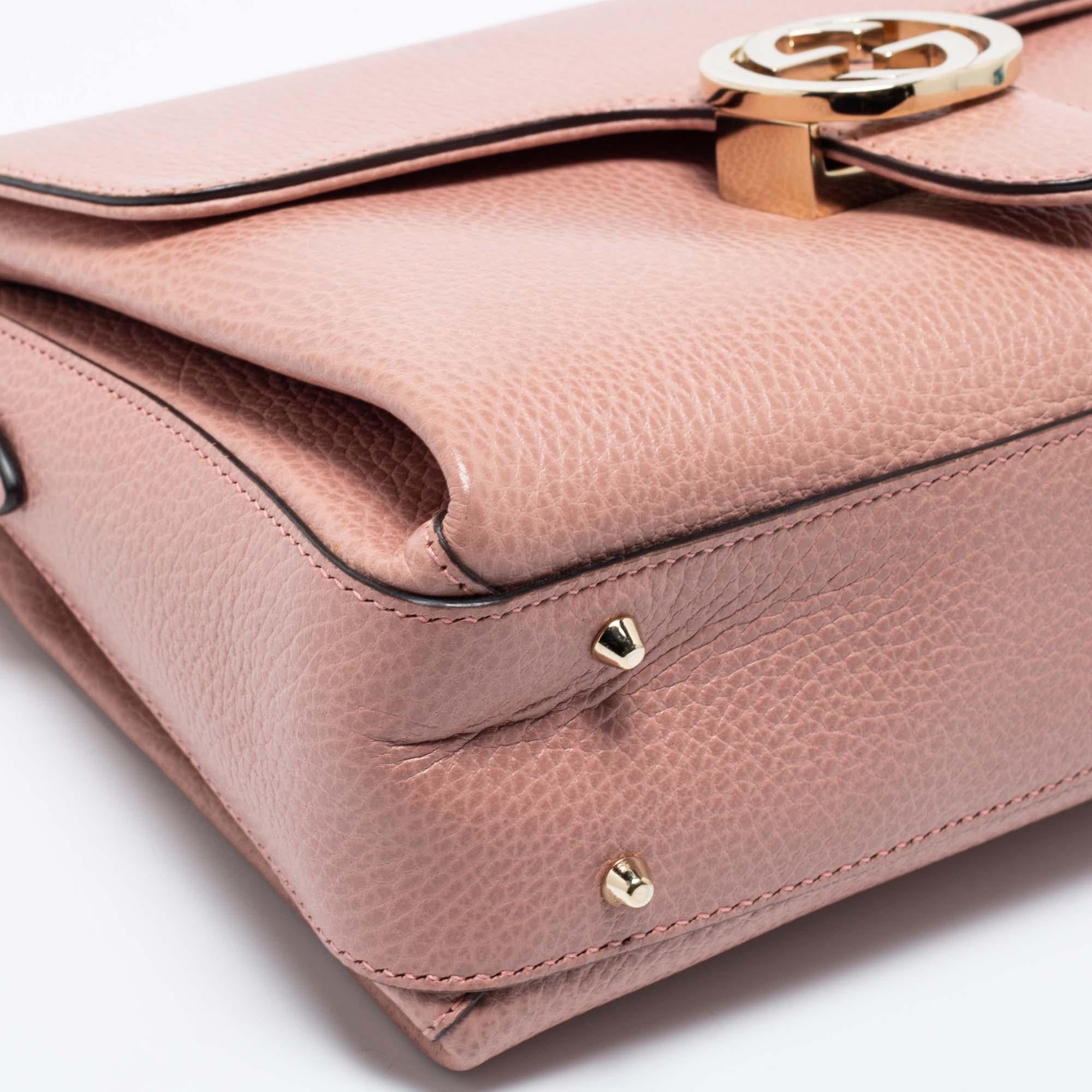 Brown Gucci Dusty Pink Leather Dollar Interlocking G Top Handle Bag