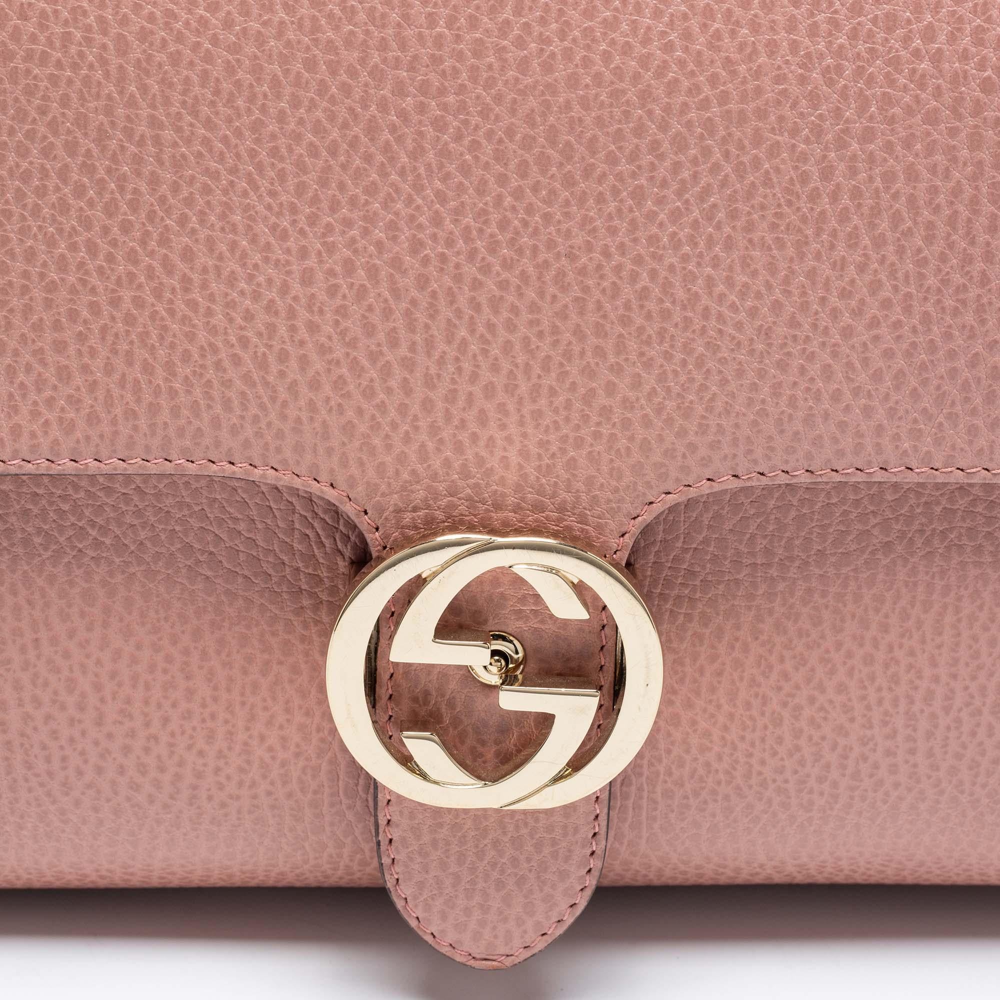 Gucci Dusty Pink Leather Dollar Interlocking G Top Handle Bag In Good Condition In Dubai, Al Qouz 2