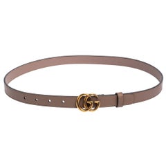 Gucci Dusty Pink Leather Double G Buckle Slim Belt 85 CM