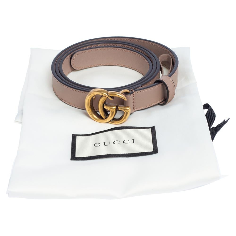 Brown Gucci Dusty Pink Leather Double G Buckle Slim Belt 90 CM