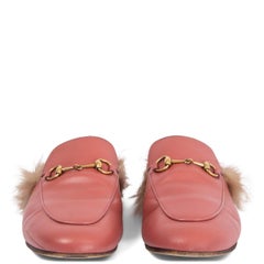 GUCCI dusty pink leather PRINCETOWN FUR Mules Flats Shoes 40