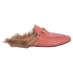 GUCCI dusty pink leather PRINCETOWN FUR Mules Flats Shoes 40
