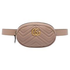 Gucci Dusty Pink Matelassé Leather GG Marmont Belt Bag