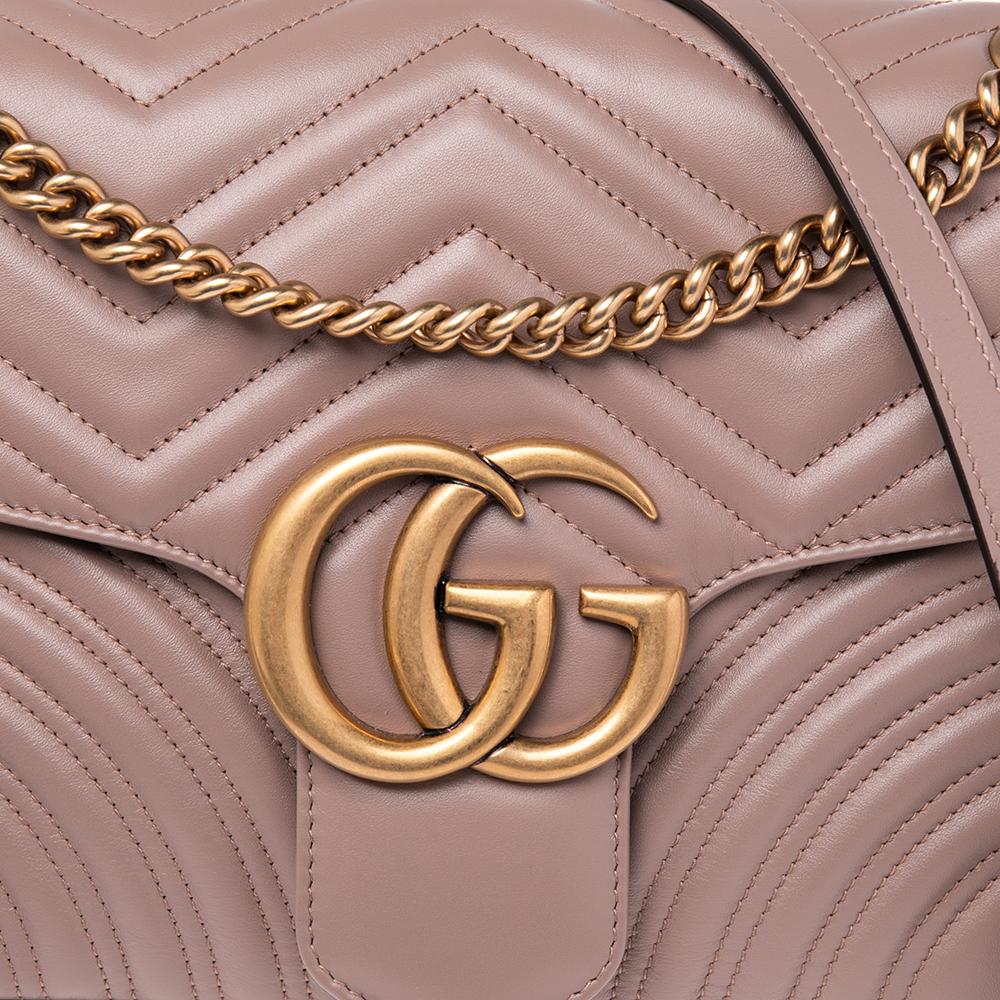 Gucci Dusty Pink Matelasse Leather Medium GG Marmont Shoulder Bag 3