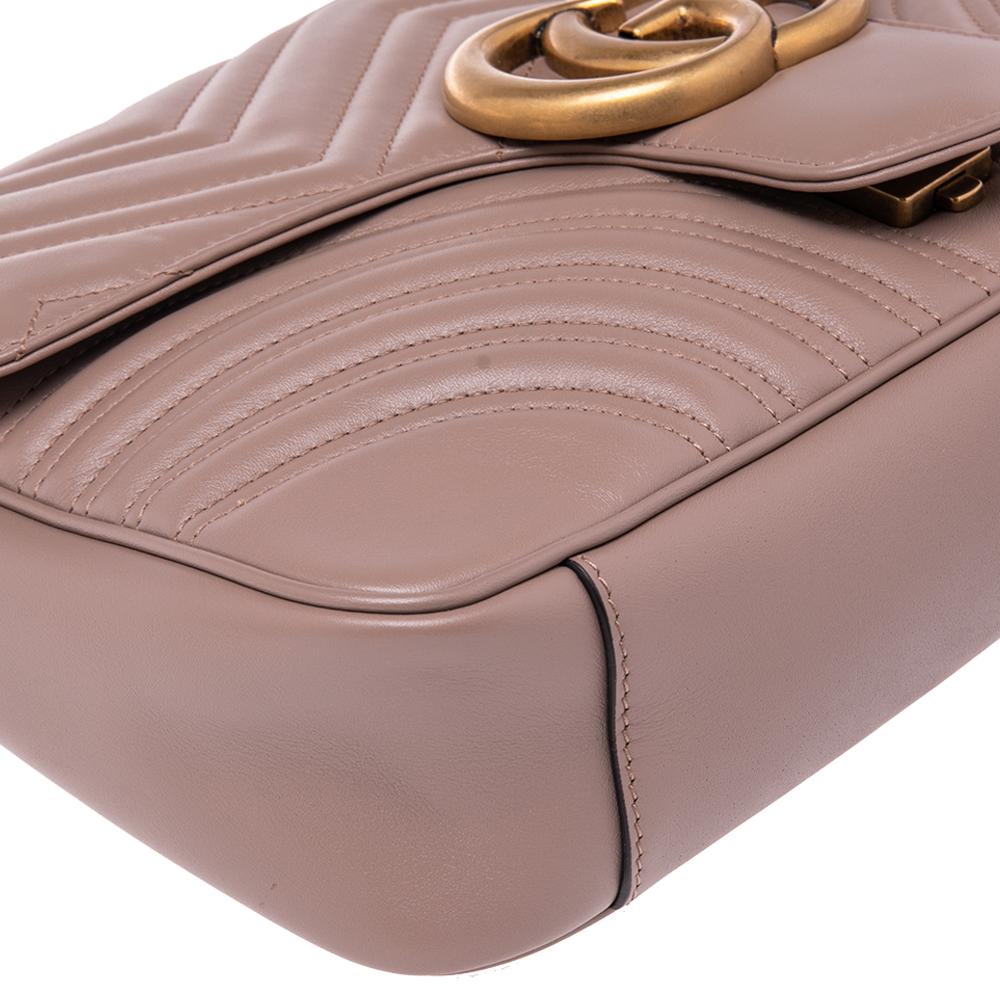 Gucci Dusty Pink Matelasse Leather Medium GG Marmont Shoulder Bag 1