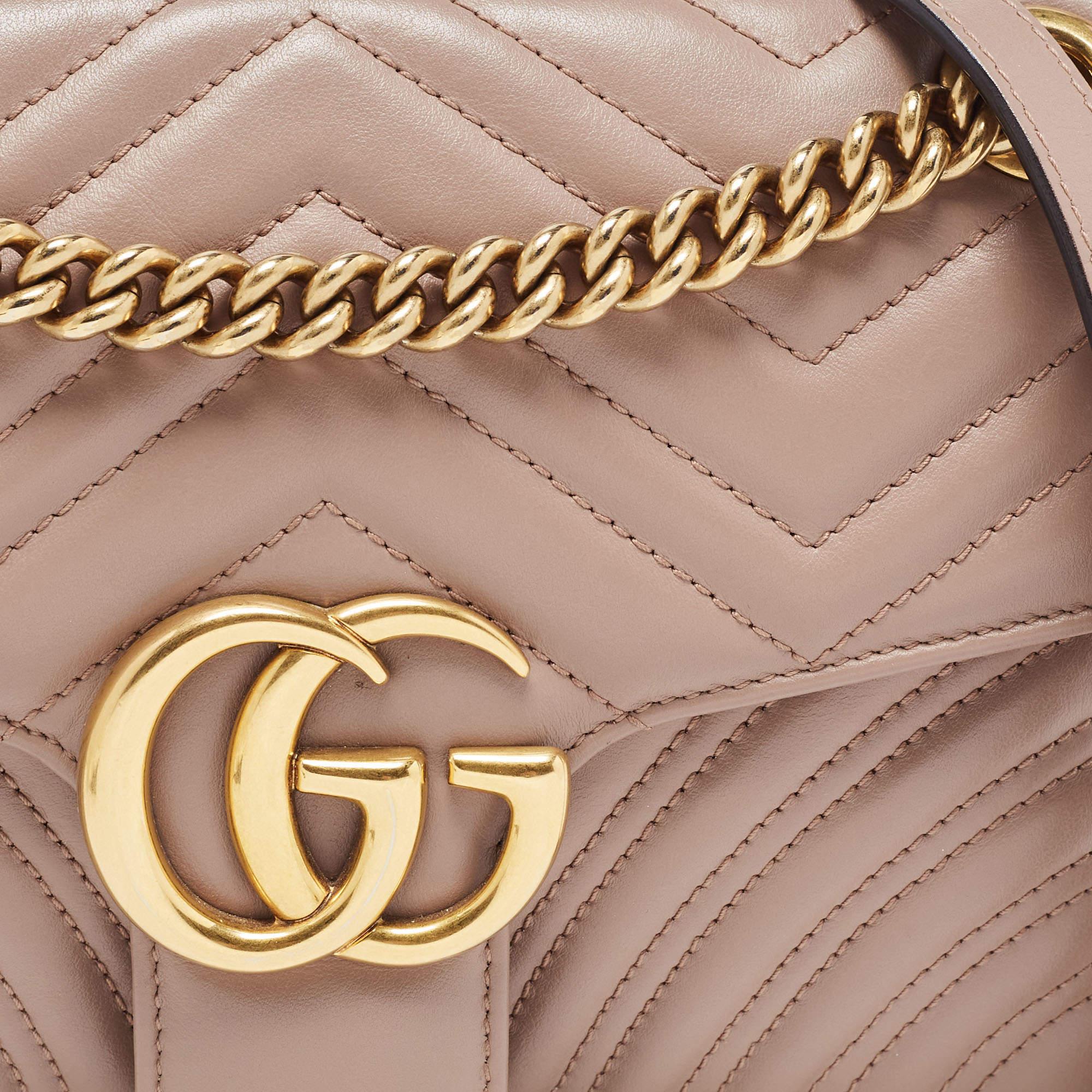 Gucci Dusty Pink Matelassé Leather Small GG Marmont Shoulder Bag In Good Condition In Dubai, Al Qouz 2