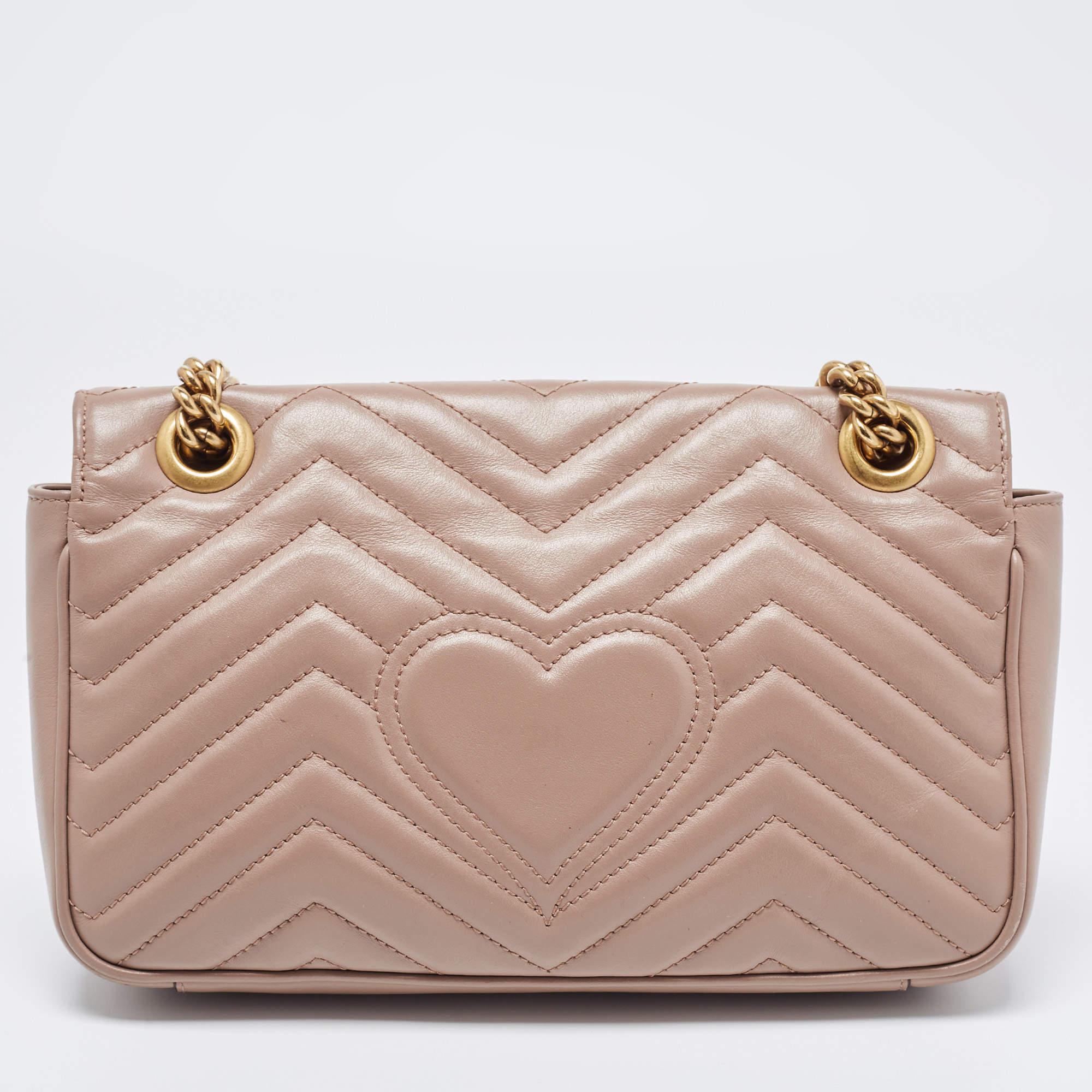 Women's Gucci Dusty Pink Matelassé Leather Small GG Marmont Shoulder Bag