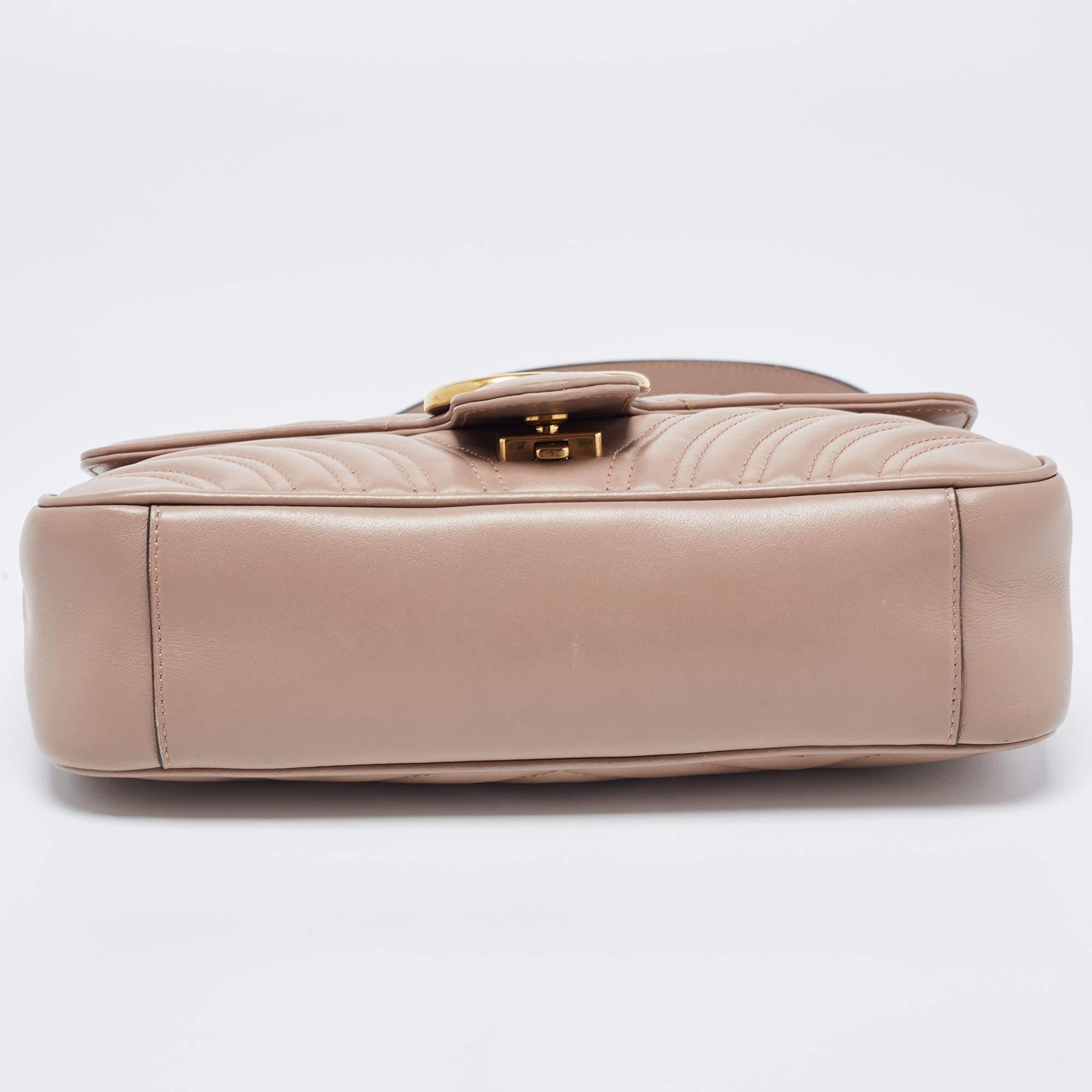 Gucci Dusty Pink Matelassé Leather Small GG Marmont Shoulder Bag 1