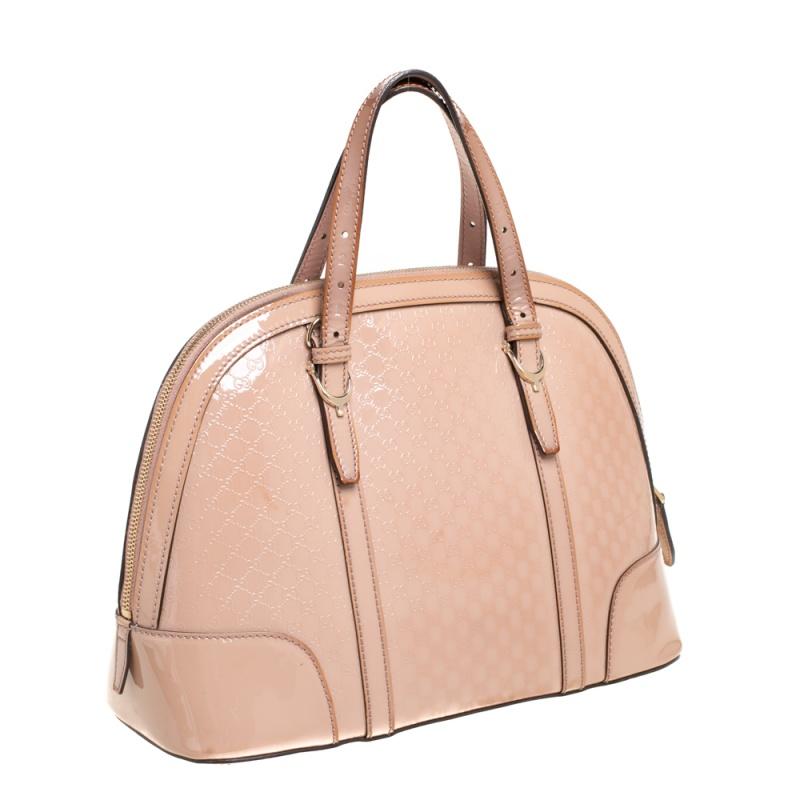 Brown Gucci Dusty Pink Microguccissima Patent Leather Nice Dome Satchel