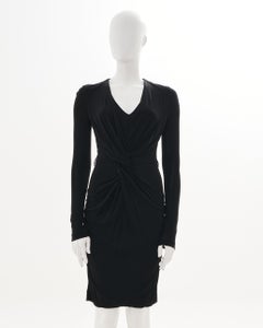 GUCCI Early 00's Black Lycra Cocktail Dress with Brown GG Logo Belt