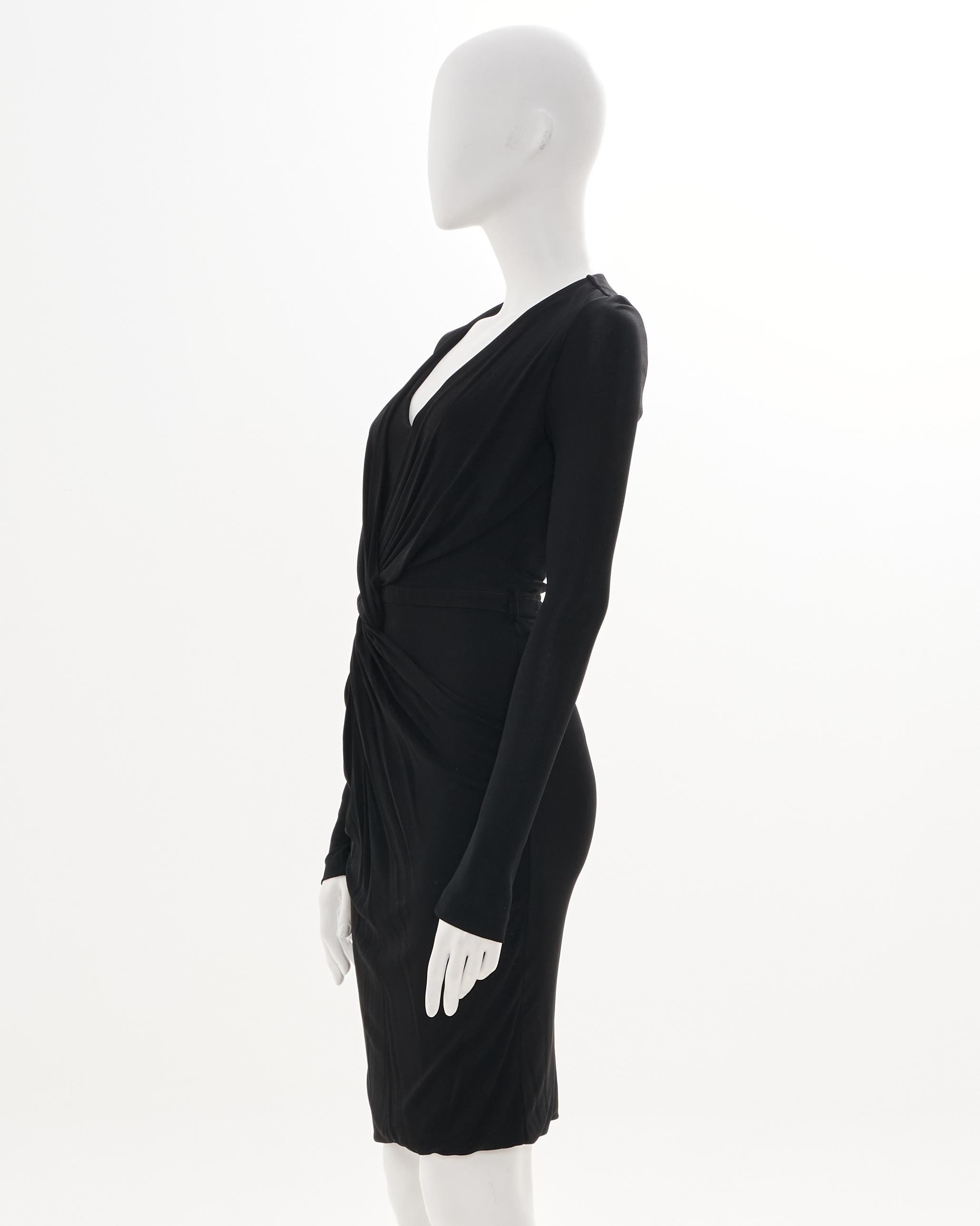 GUCCI Early 00's Black Lycra Cocktail Dress with Brown GG Logo Belt In condizioni ottime in vendita a Milano, IT
