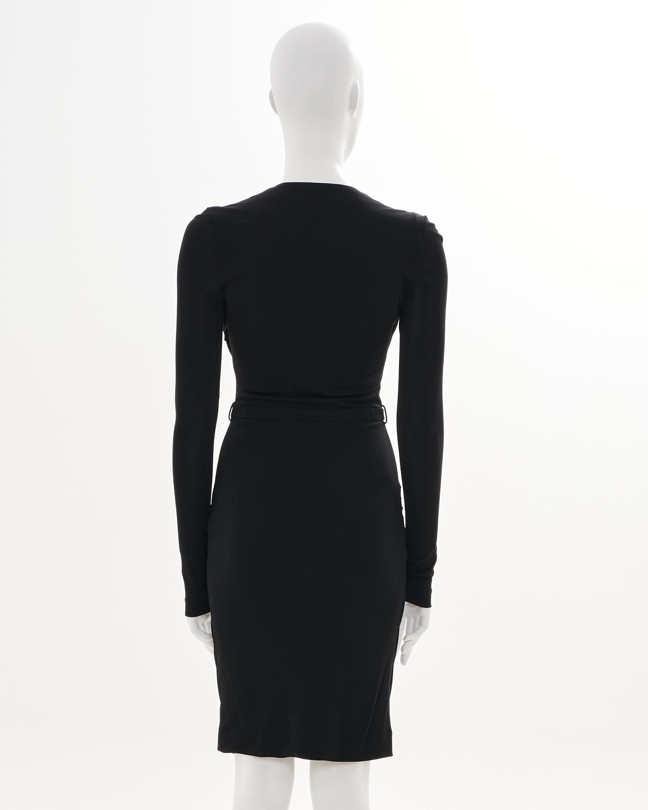 Donna GUCCI Early 00's Black Lycra Cocktail Dress with Brown GG Logo Belt in vendita