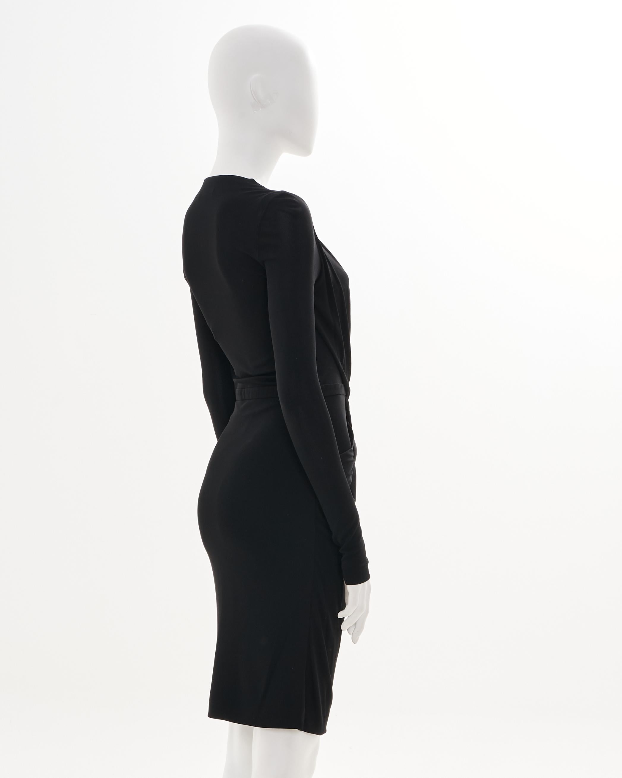 GUCCI Early 00's Black Lycra Cocktail Dress with Brown GG Logo Belt in vendita 1