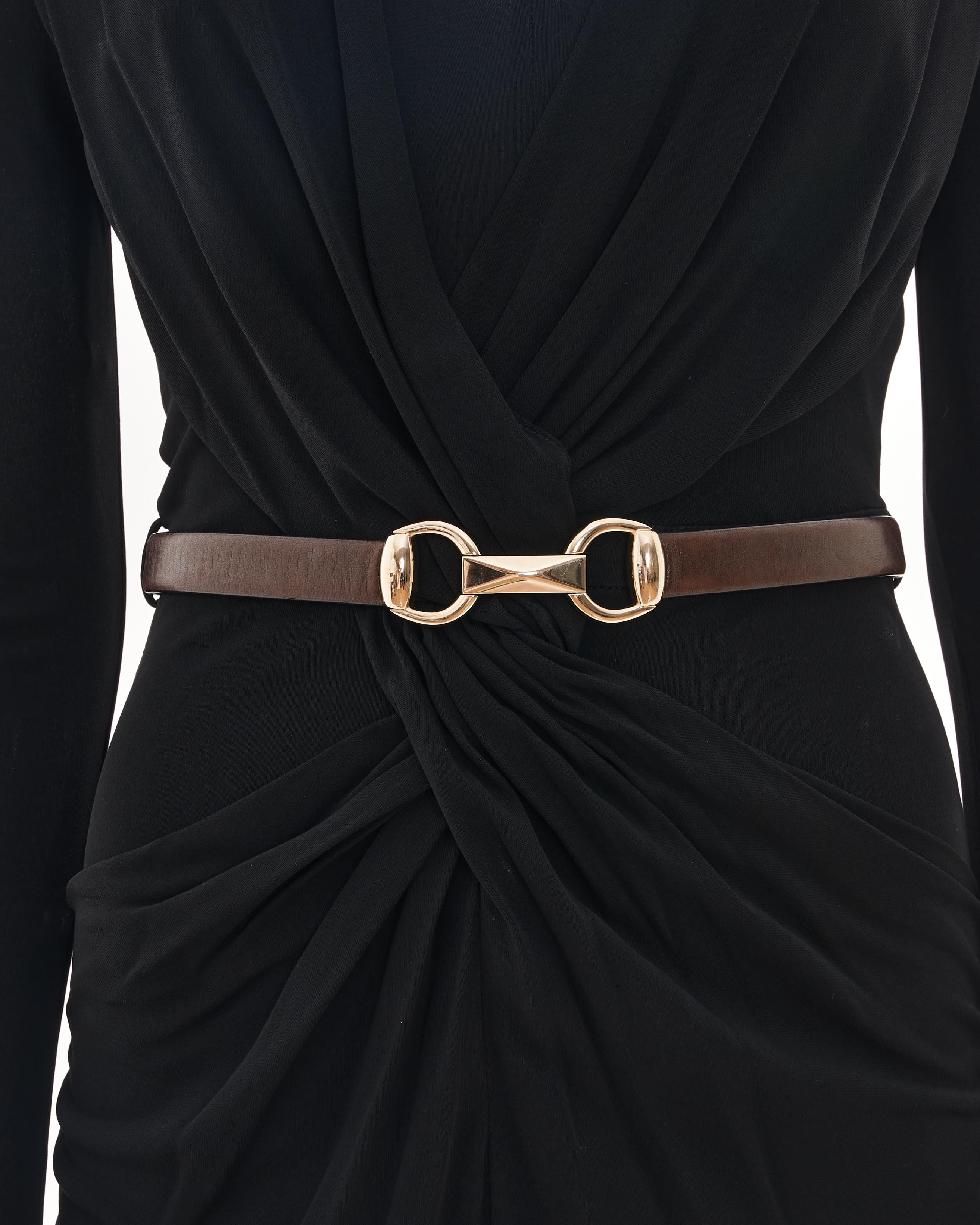 GUCCI Early 00's Black Lycra Cocktail Dress with Brown GG Logo Belt in vendita 2