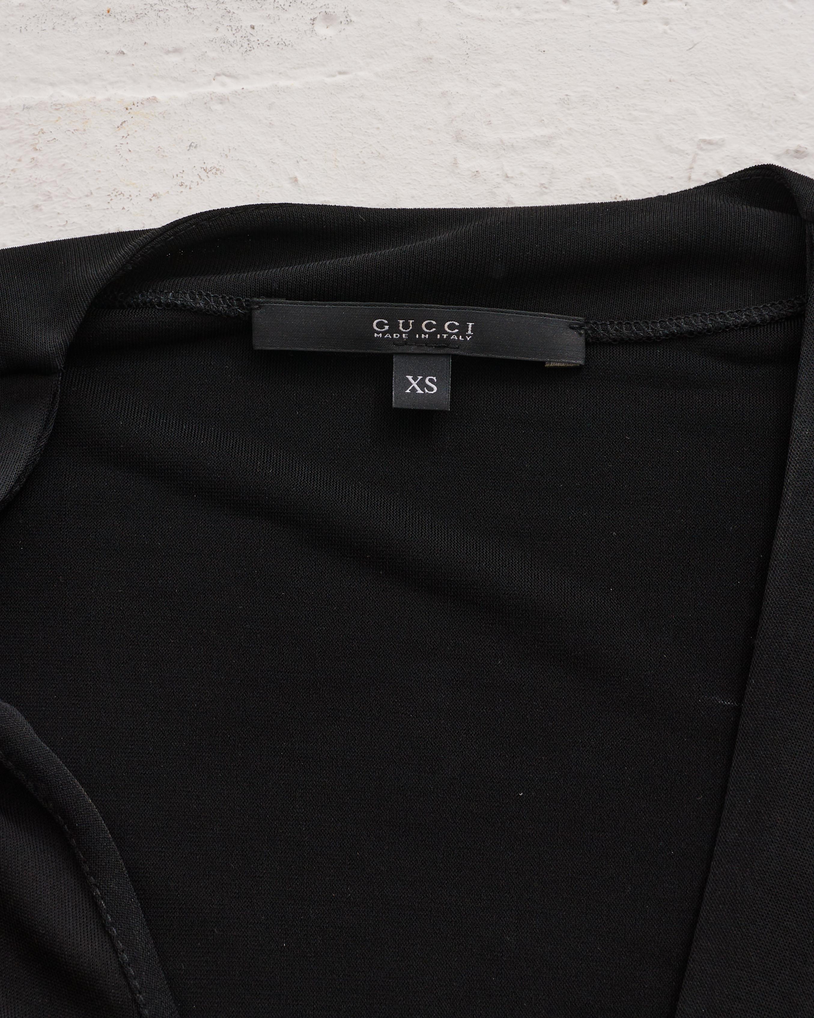 GUCCI Early 00's Black Lycra Cocktail Dress with Brown GG Logo Belt in vendita 4