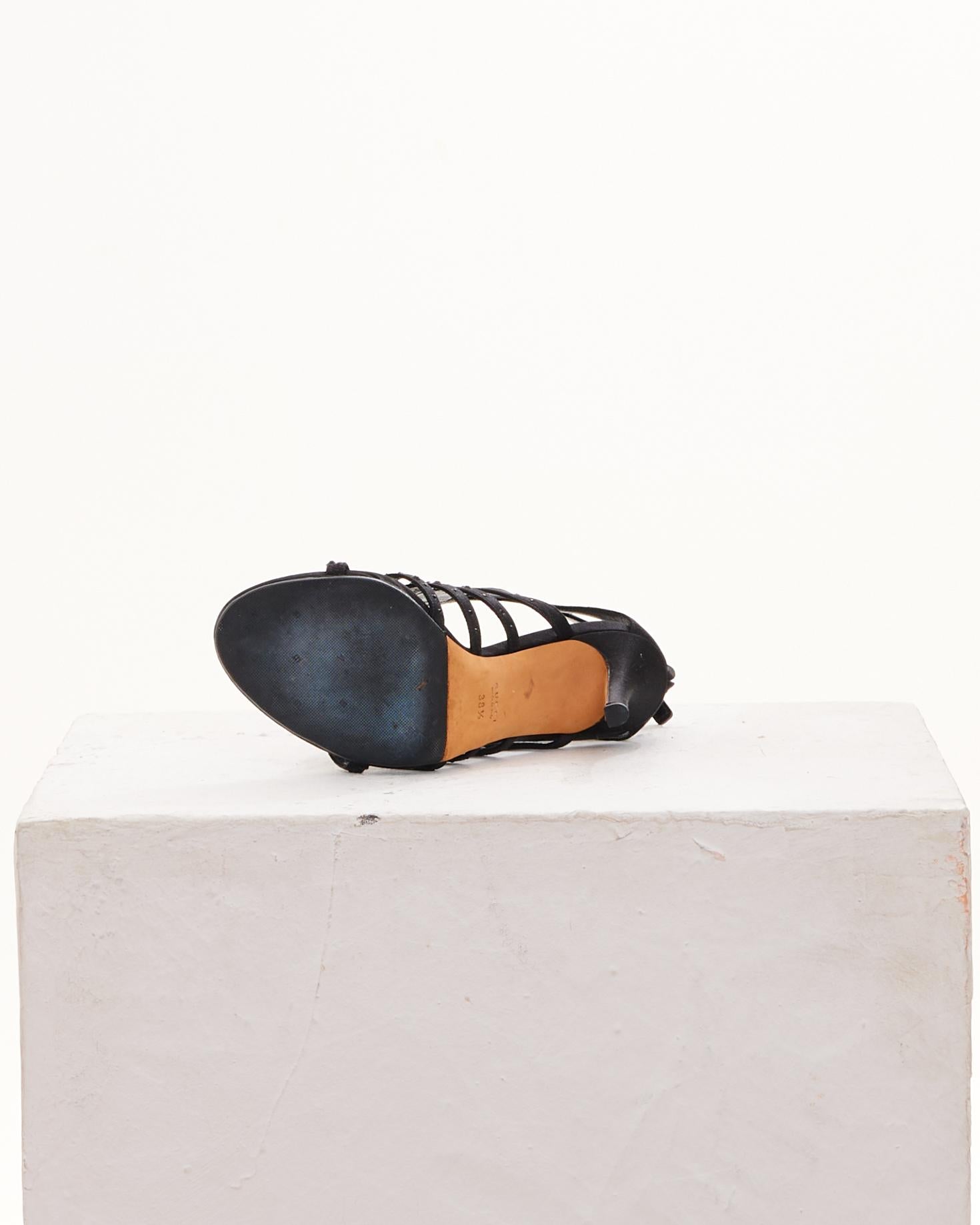 Women's or Men's GUCCI Early 00's Black Satin Crystal Embellished Sandals For Sale