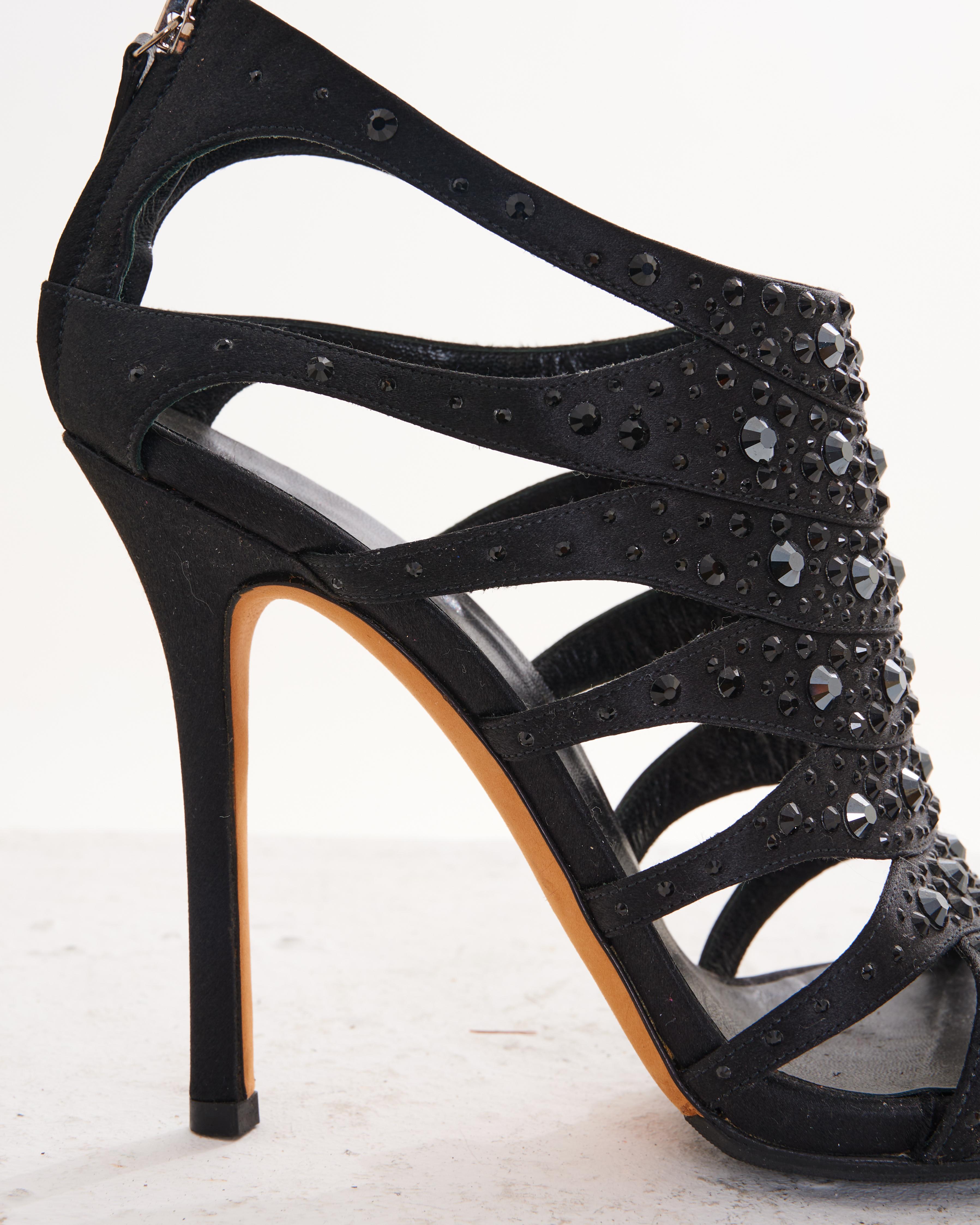 GUCCI Early 00's Black Satin Crystal Embellished Sandals For Sale 3