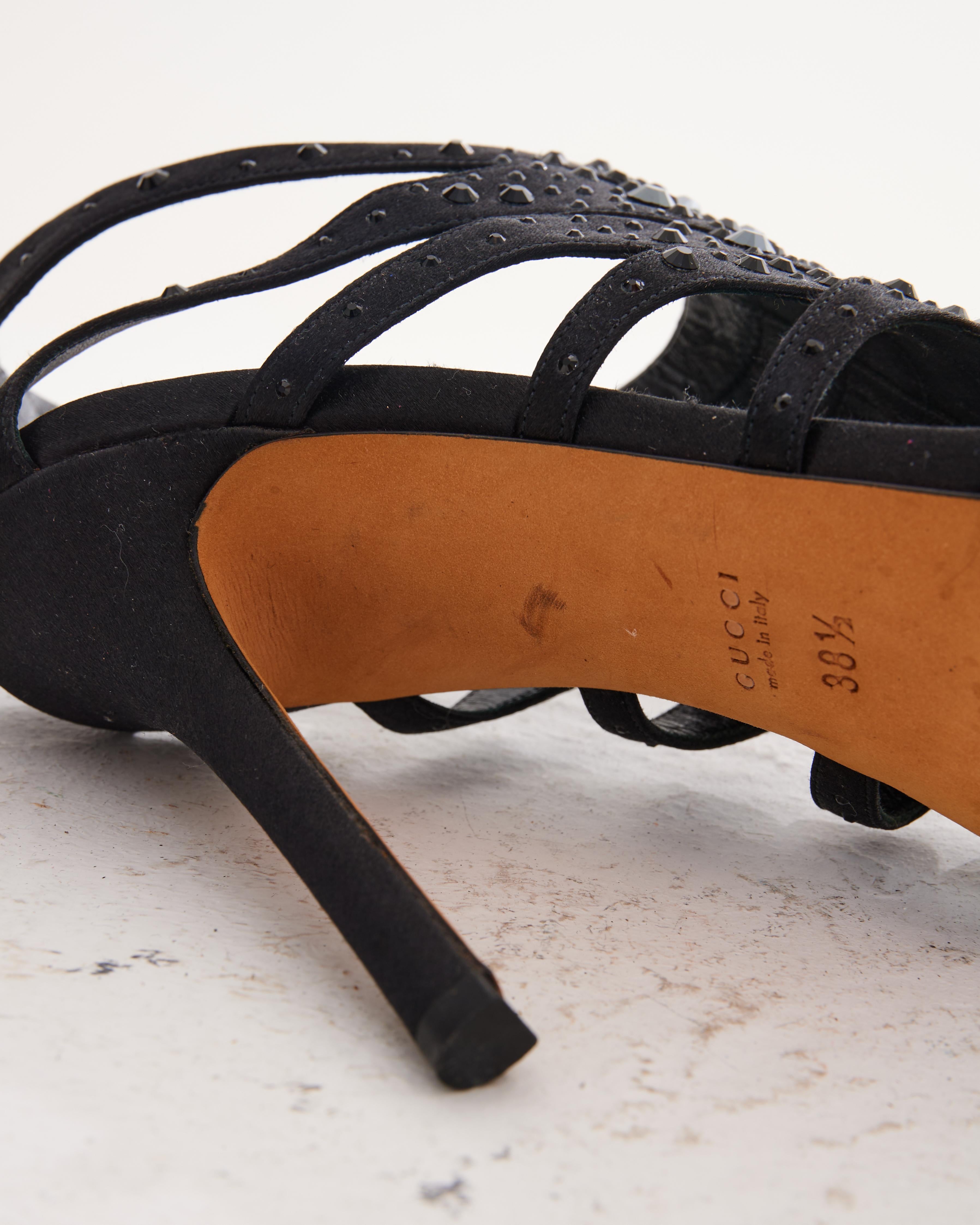 GUCCI Early 00's Black Satin Crystal Embellished Sandals For Sale 4