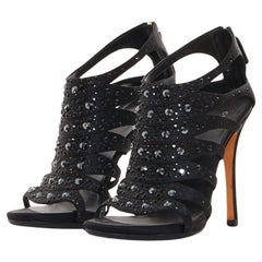 GUCCI Early 00's Black Satin Crystal Embellished Sandals