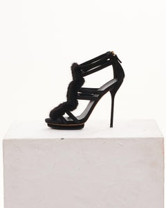 GUCCI Early 00's Fur-Trimmed Suede Sandals