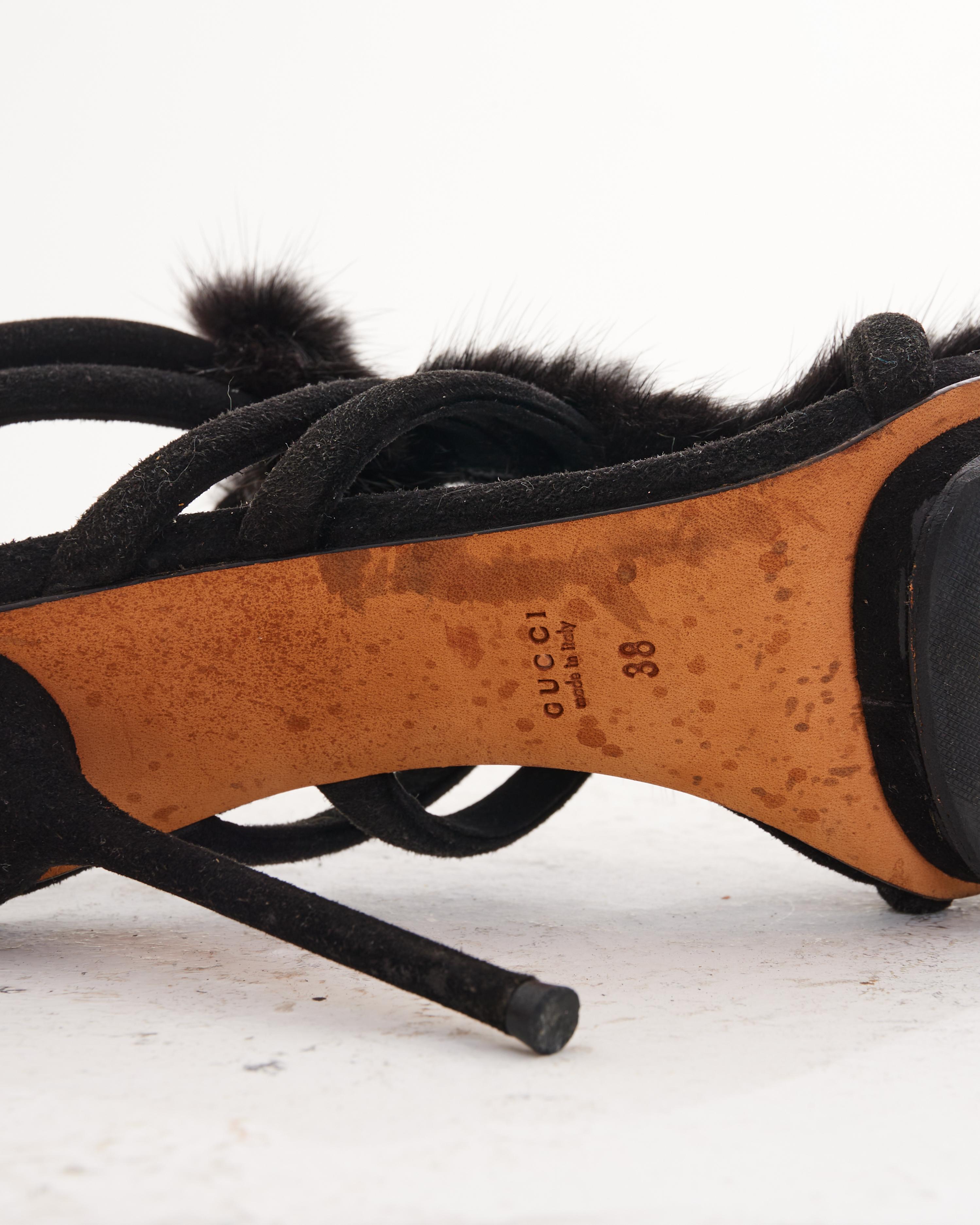 GUCCI Early 00's Fur-Trimmed Suede Sandals For Sale 2
