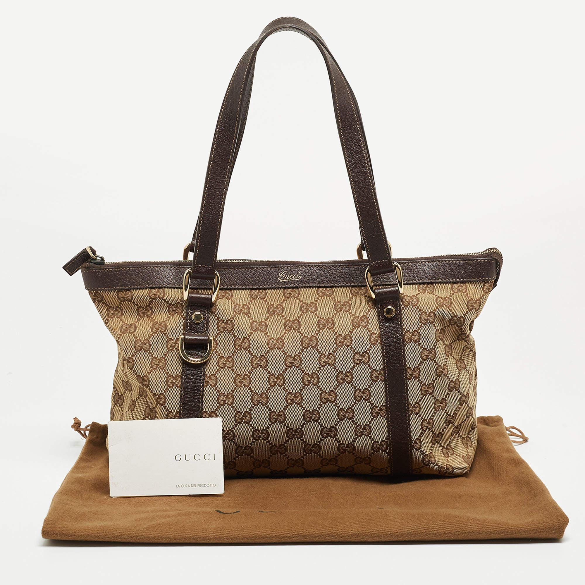 Gucci Ebony/Beige GG Canvas and Leather Medium Abbey Tote 13