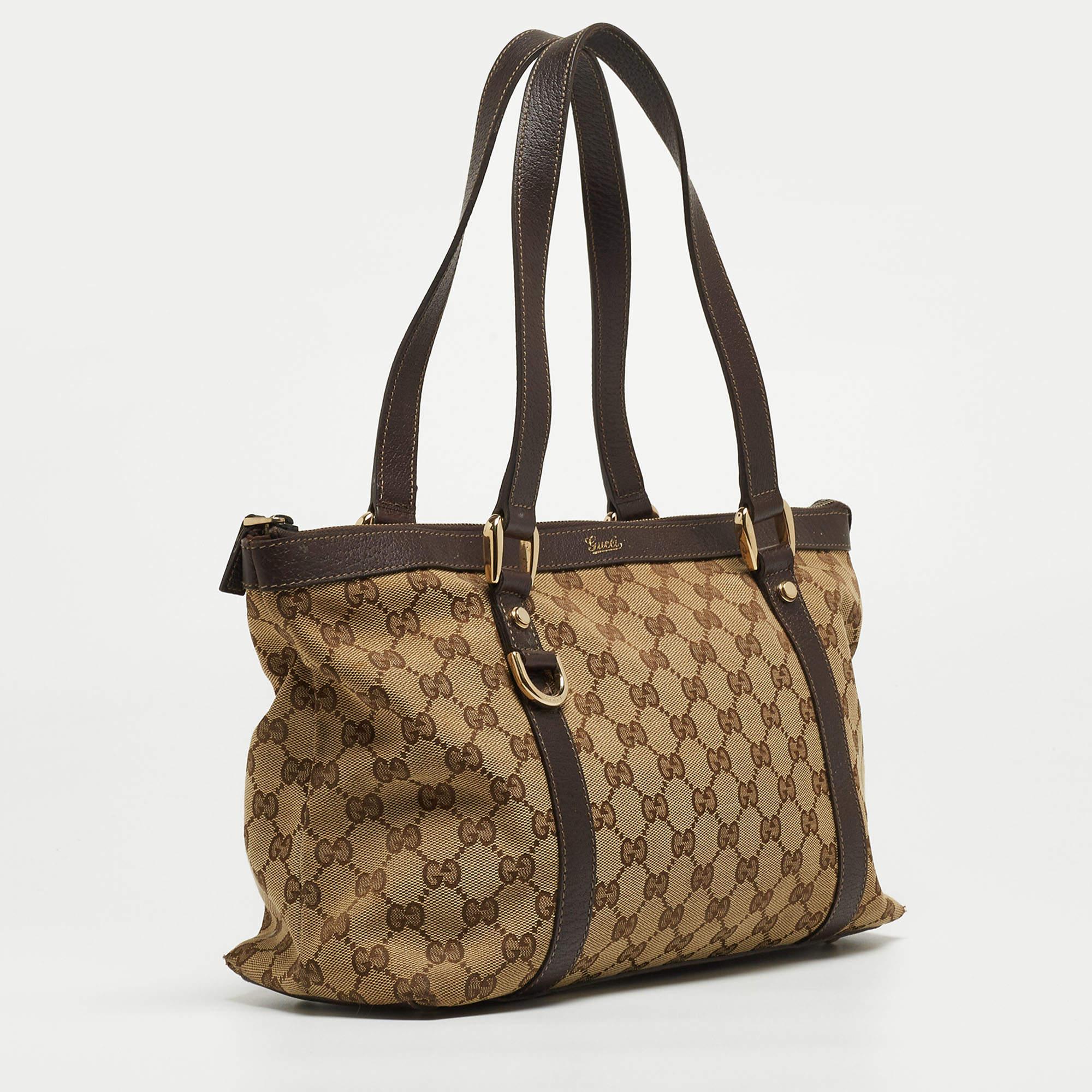 Women's Gucci Ebony/Beige GG Canvas and Leather Medium Abbey Tote