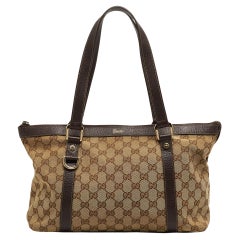 Gucci Ebony/Beige GG Canvas and Leather Medium Abbey Tote