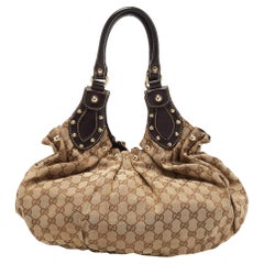 Gucci Ebony/Beige GG Canvas and Leather Small Studded Hobo
