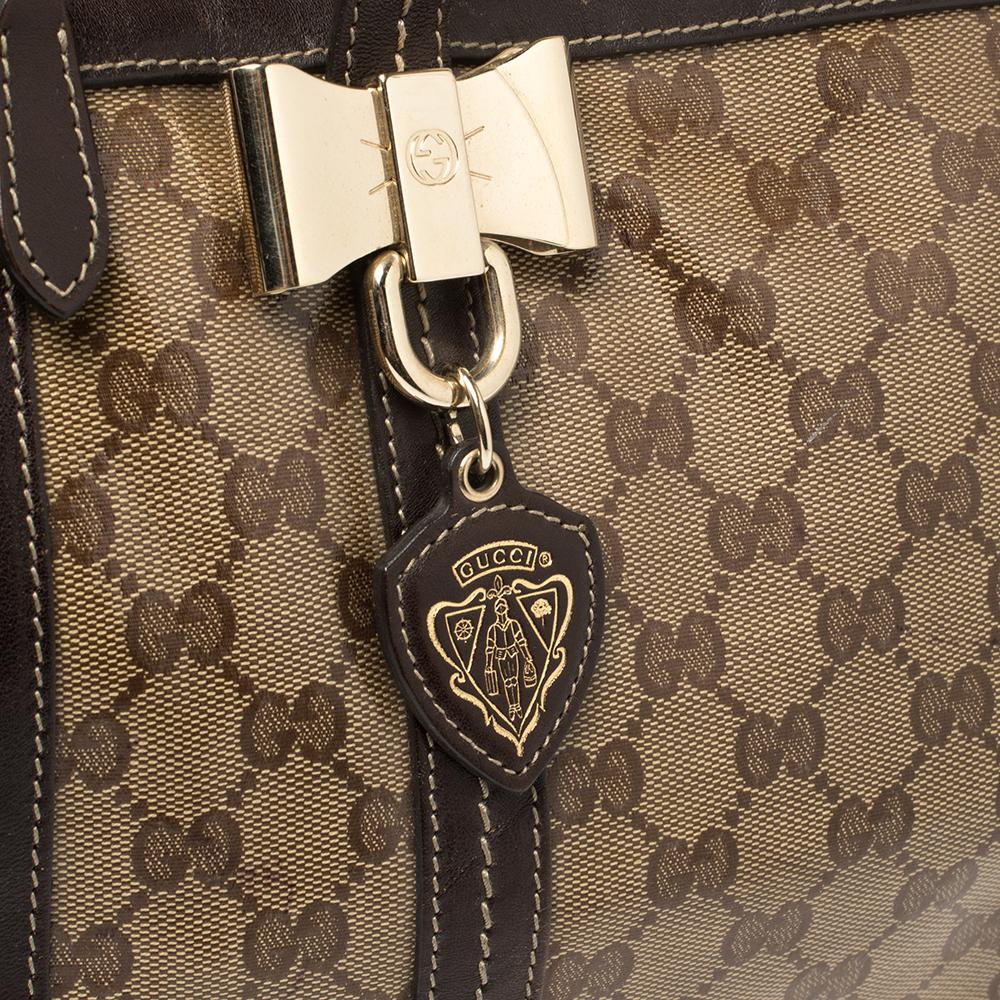 Gucci Ebony/Beige GG Crystal Canvas and Leather Duchessa Tote In Good Condition In Dubai, Al Qouz 2