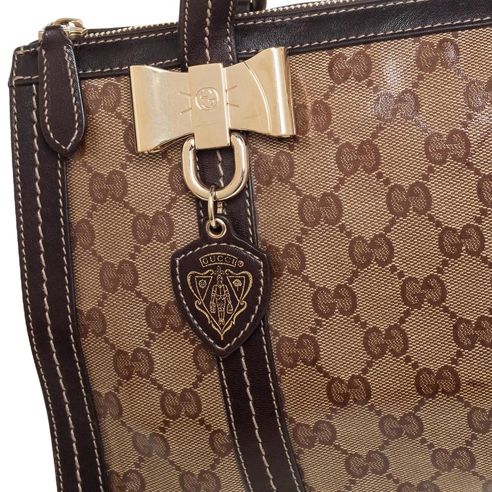 Gucci Ebony/Beige GG Crystal Canvas and Leather Duchessa Tote 1