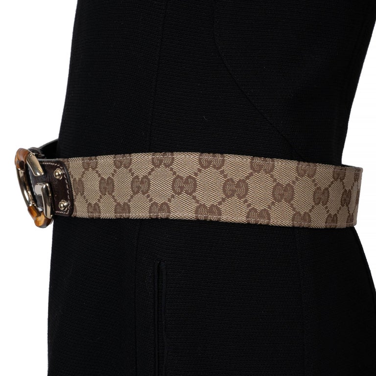 GUCCI ebony and beige GG Monogram canvas BAMBOO Belt 85 / 34  display picture 2
