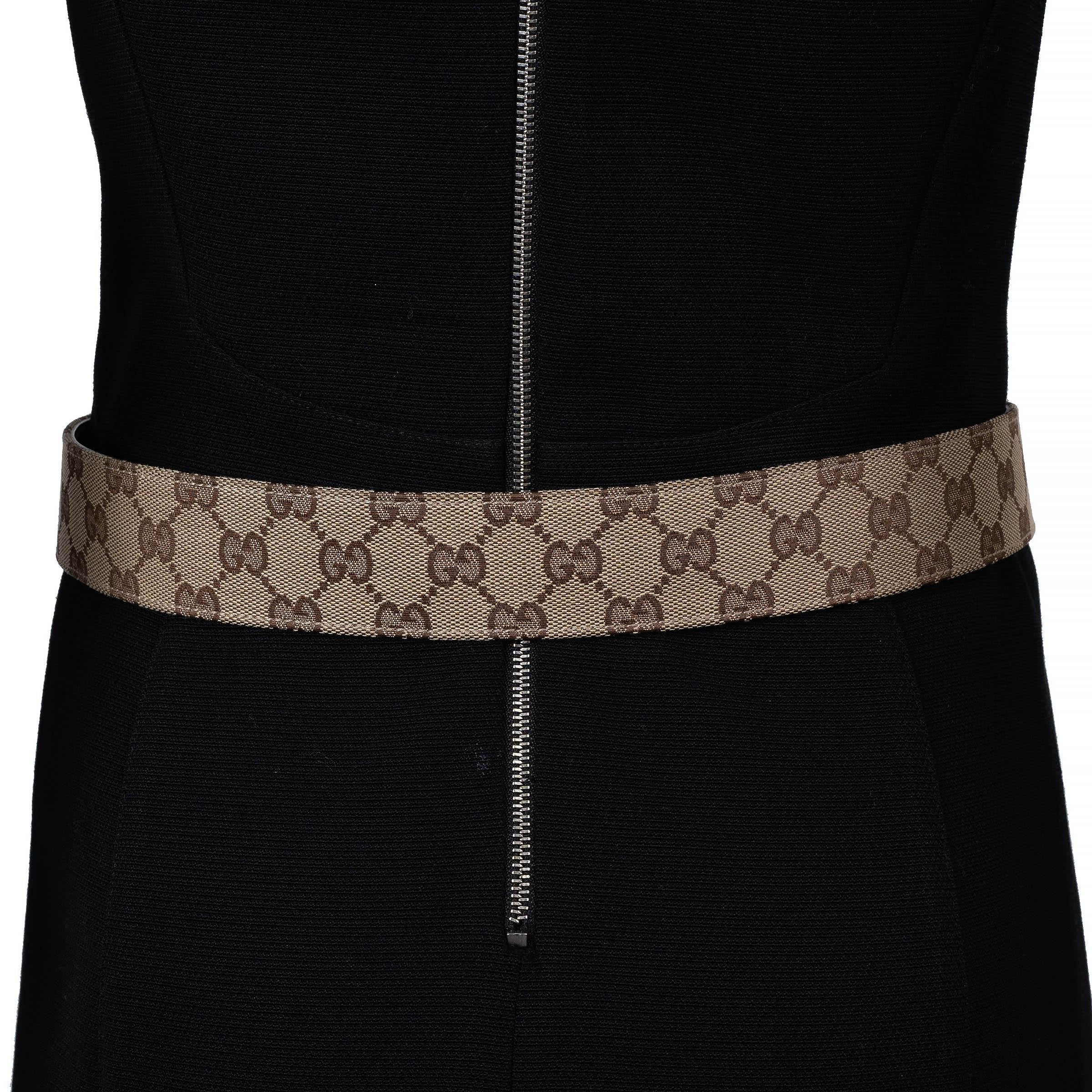 GUCCI Ebenholz & Beige GG Monogramm Segeltuch BAMBOO Gürtel 85 / 34 Damen im Angebot