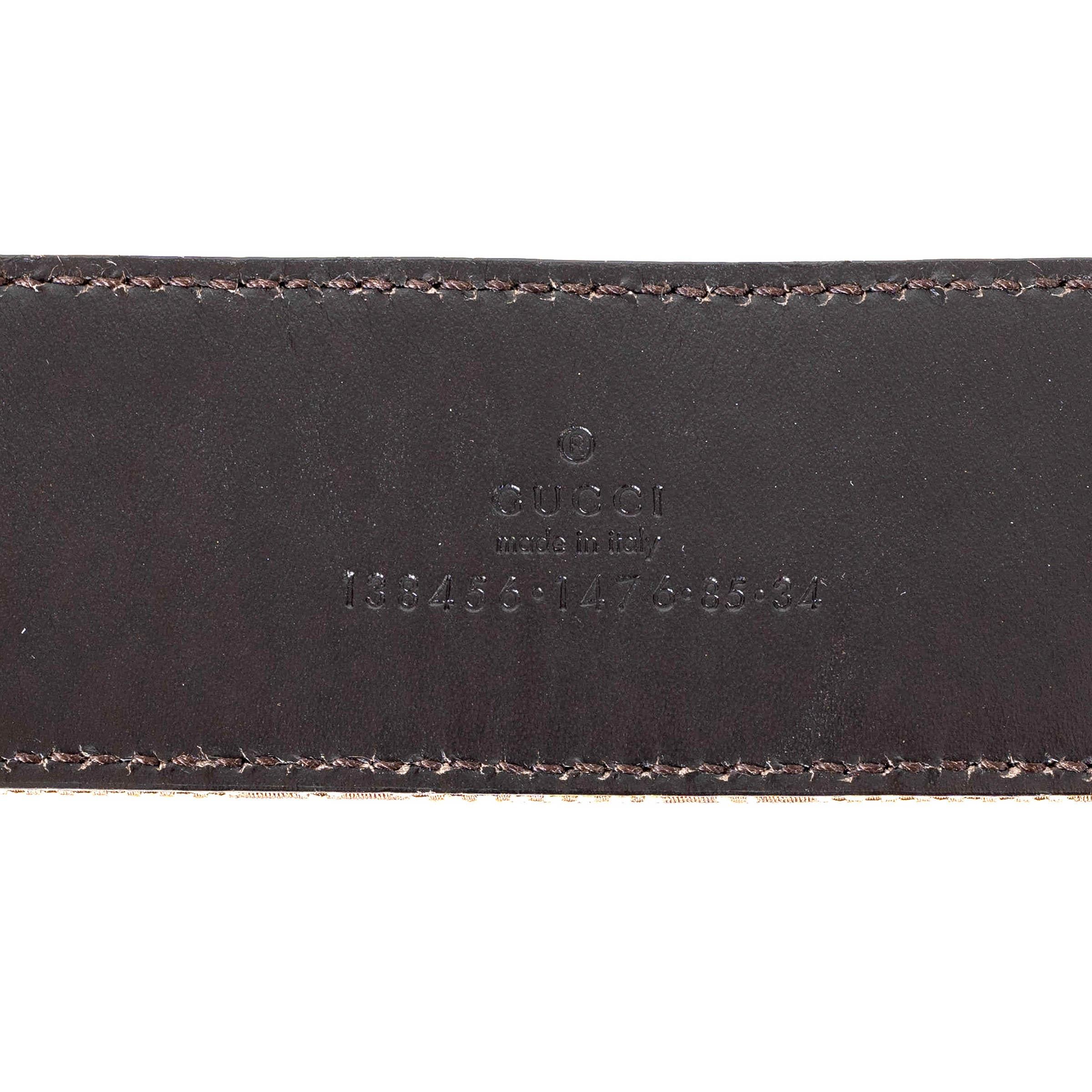 GUCCI Ebenholz & Beige GG Monogramm Segeltuch BAMBOO Gürtel 85 / 34 im Angebot 2