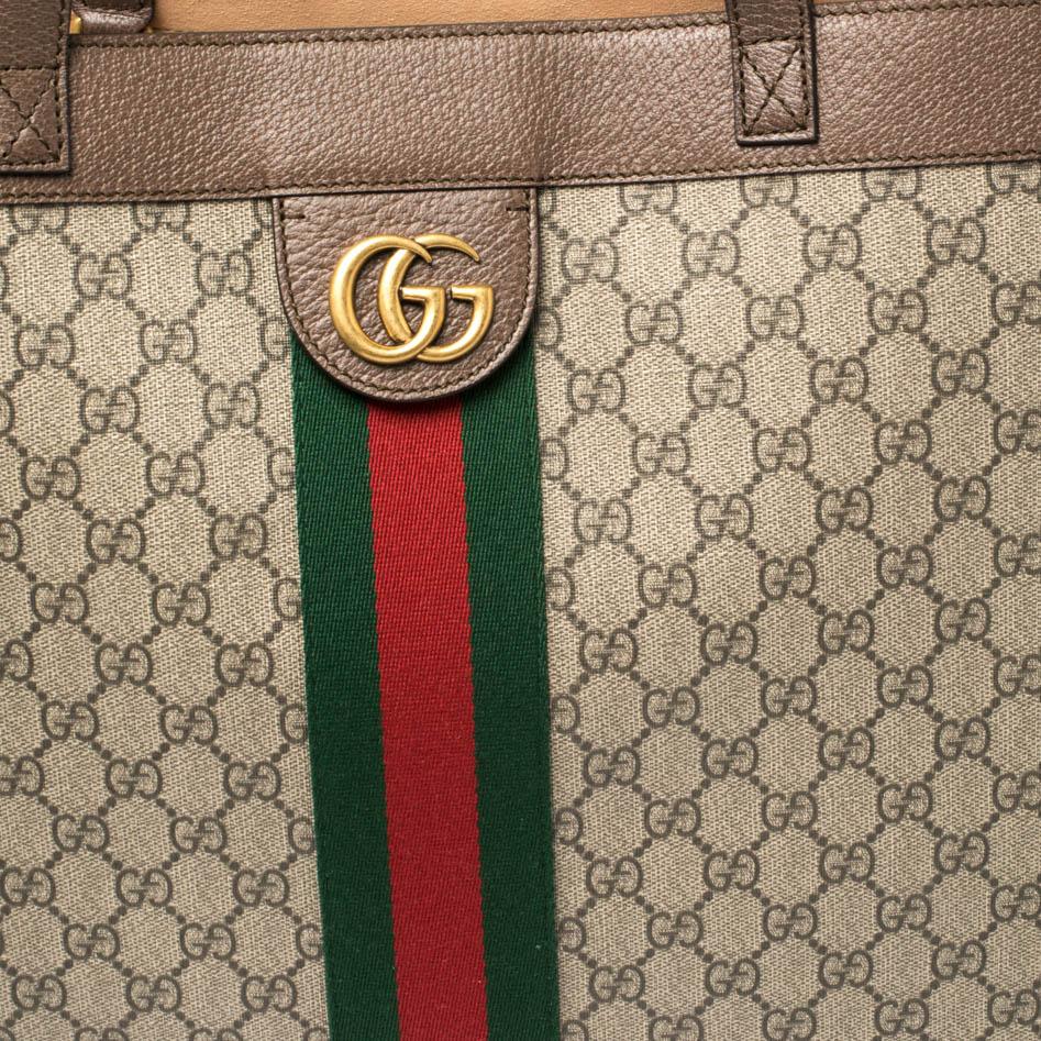 Gucci Ebony/Beige GG Supreme Canvas and Leather Medium Ophidia Soft Tote 3