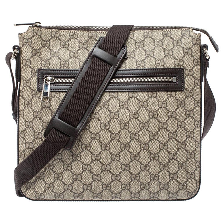 Gucci Ebony/Beige GG Supreme Canvas and Leather Messenger Bag at 1stDibs