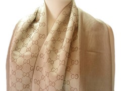 Gucci Echarpe Jacquard 100% Wool GG Beige with Fringes / Absoluty Brand New