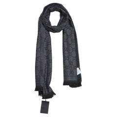 Gucci Sciarpa Echarpe Marmont Grigio Scuro in Lana GG Nuova con Etichetta