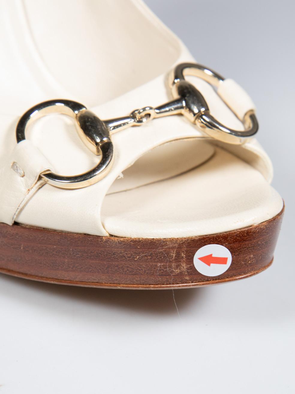 Gucci Ecru Leather Horsebit Accent Heels Size US 7 1