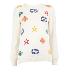 Gucci Ecru Logo Embroidered Knit Jumper Size XS