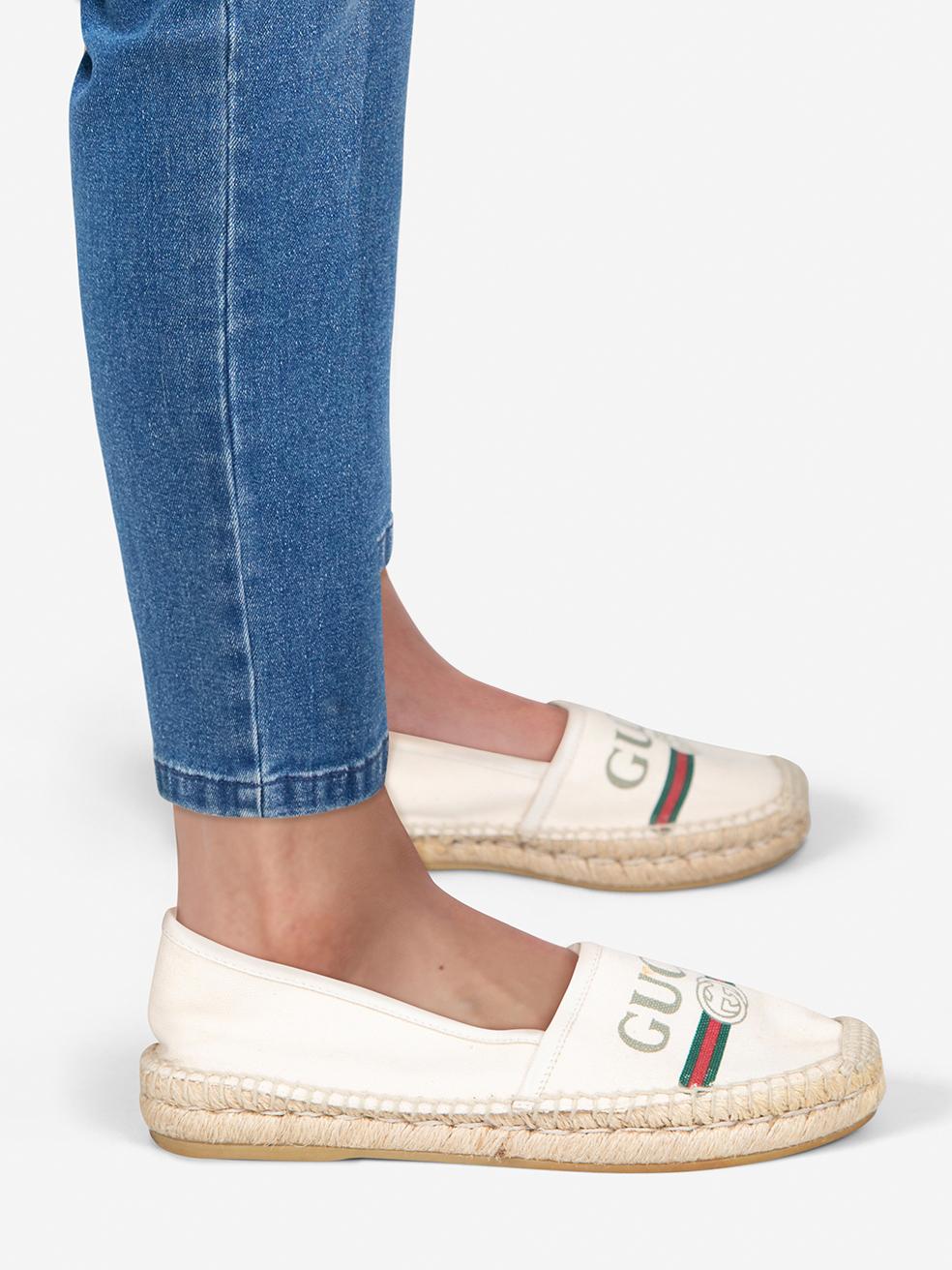 CONDITION is Very good. Minimal wear to the shoes is evident. Discolouration on the inside of the both shoes, right toe box and both sides of the right shoe. Visible glue on the left side of the left rim of the sole on this used Gucci designer