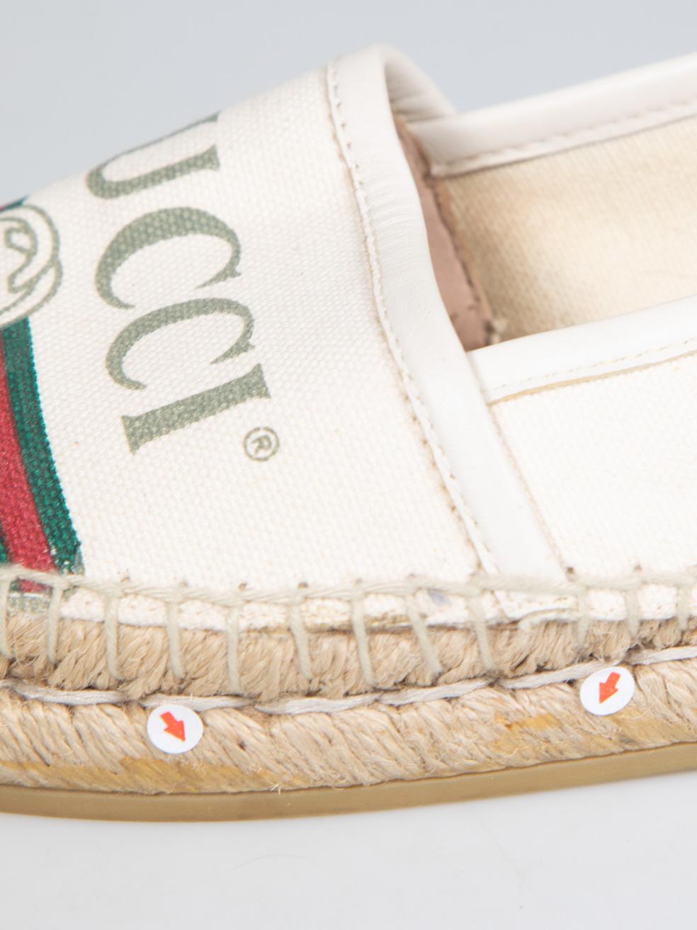 Gucci Ecru Logo Print Espadrilles Size IT 35.5 For Sale 3