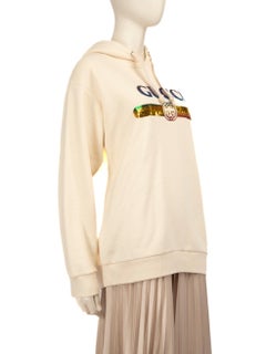 Gucci Ecru Sequinned Logo Hoodie Size M